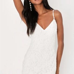 Moonlight Moments White Floral Jacquard Backless Mini Dress